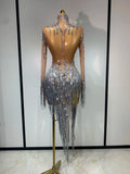 Sexy Shiny Tassel Diamonds Dress For Women Evening Party Costume Luxury Birthday Bar Nightclub Stage Performance Clothing