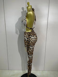 2026 New Sparkly Rhinestones Chains Leopard Print Bikini Top Pants Two Pieces Set Women Sexy Party Birthday Nightclub Stage Wear