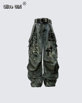 Plus Size Skull Cross Women's Jeans Trousers Denim Pants American Retro Vibe Wide-legged Dragging Oversized Baggy Pants