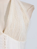Sexy Evening Tunic Spliced Buttons Dress for Women V Neck Sleeveless High Waist Patchwork Folds Temperament Dresses Female