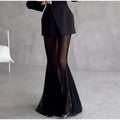 Elegant Solid Blazer Skirt Set Women Slim One Button Suit Jacket Pleated See Through Fishtail Skirts Spring Lady Party Suit