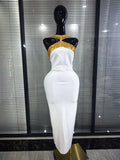 Red White Women Sexy Off the Shoulder Shining Crystal Bodycon Long Bandage Dress Elegant Evening Party Cocktail Fashion Outfit