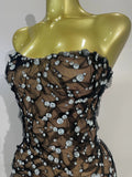 Women Sparkly Rhinestones Sexy Strapless Mesh See Through Mini Dress Birthday Party Evening Cocktail Dress Nightclub Stage Wear