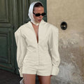 Charming Fashion Two Piece Set for Women V Neck Long Sleeve Tunic Blouse Slimming Shorts Autumn Commut Suit Female