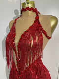 2026 New Sparkly Rhinestones Tassel Mesh Sexy See-Through Dress Latin Dance Outfits Women Bar Nightclub Show Party Stage Costume