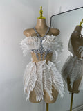 Women's Clothes Sparkly Halter Rhinestones Luxury Evening Party Birthday Mini Dress Night Club Show Performance Wear