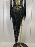 Women Evening Birthday Party Nightclub Dance Singer Stage Outfit Sexy Sparkly Rhinestone Sequins Tassel Mesh Transparent Dress