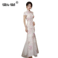 Olive Girl Pink Embroidered Qipao for Garden Wedding 2026 Fairycore Photoshoot Everyday Wear S-XXL XS-3XL Plus Size Embroidered Romantic Garden Party Editorial Not Costume Qipao Cheongsam Chinese Dress Chinese Heritage Fashion Women