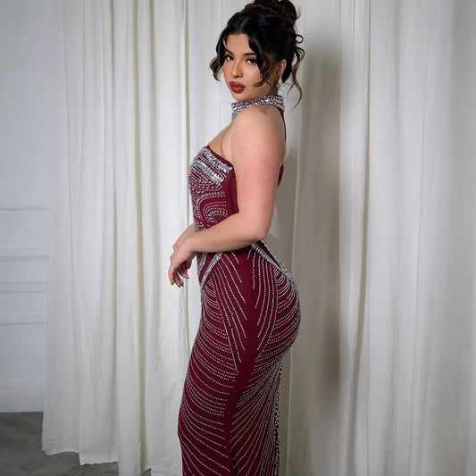 Sexy Rhinestone Patchwork Bodycon Dresses for Women Mesh See Through Sleeveless Birthday Party Evening Prom Maxi Dresses