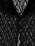 Patchwork Fur Collar Lace t-Shirt Women See Through Single-Breasted Full Sleeve v-Neck Skinny Sexy Midnight Crop Tops