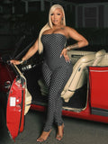 Sexy Polka Dot Print Jumpsuit Women Strapless Skinny Midnight Tight Stretch Workout Activity Hipster Skinny Overalls