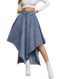 Women Denim Skirt High Waist Button Irregular Asymmetric Hem Flared Baggy European Elegant Daily Chic Summer