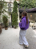 Casual Purple Fleece Jacket Womens Stand Collar Contrast Zip Loose Fit Pockets Coat Fall Winter Sporty Outdoor Streetwear Wear