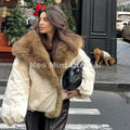 Luxury Big Faux Fur Collar Padded Puffer Jacket Women Winter Thick Bomber Jackets Chic Brand Fashion Girls Quilted Coat