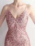 2025 Sequin Long Strap Evening Dress Party Etiquette Celebration Robe Dress Sleeveless V-neck Robe Sexy Gowns Maxi Dress