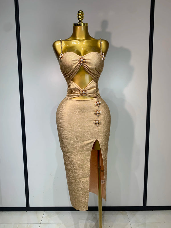 High Quality Fashion Cocktail Long Dress 2025 Sexy Hollow Out Beading Sleeveless Bandage Bodycon Club Evening Party Dresses