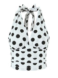 Beach Party Two Piece Set for Women Halter Neck Sleeveless Vest High Waist Polka Dot A Line Midi Skirt Suit Female