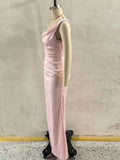 Elegant Satin Corset Long Dresses Women's One Shoulder Maxi Dress Evening Party Wedding Guest Blue Pink Prom Graduation Brown