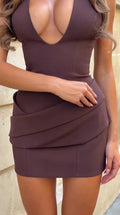 Women's Halter Deep V Neck Mini Dress Sexy Sleeveless Ruched Bodycon Short Dress Lady Nightclub Party Cocktail Evening Outfit