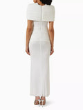 Elegant Light Luxury Maxi Dress for Women Cape Sleeve Cutout Twist Waist Long Gown for Celebrity Formal Dinner Party Outfit