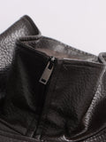 French Retro Pu Leather Jacket for Women Stand Collar Long Sleeve Patchwork Button Temperament Loose Coat Female