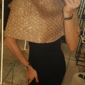 Women Gold Sparkle Capelet Top Elegant Shiny Tweed Shoulder Wrap Turtleneck Short Cloak 2026 Spring Lady Evening Party Outfit