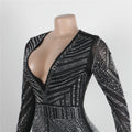Sparkle Black Rhinestone Long Pants Jumpsuits Womens Autumn Long Sleeve Crystal Rompers Nightclub Outfits Clubwear