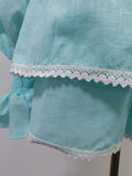 Two Piece Set for Women Square Collar Lantern Sleeve Patchwork Lace Up Slim Top High Waist Shorts Sheer Suit Female
