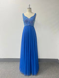 Sleeveless Evening Dresses V-Neck Sequined Embroidery Long Party Gown Clothing Elegant Mesh A-Line Formal Wedding Dress