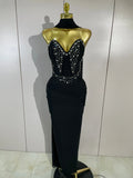 Women Evening Party Prom Luxury Birthday Wedding Guest Dresses Sexy Shiny Crystals Beading Strapless Bodycon Long Bandage Dress