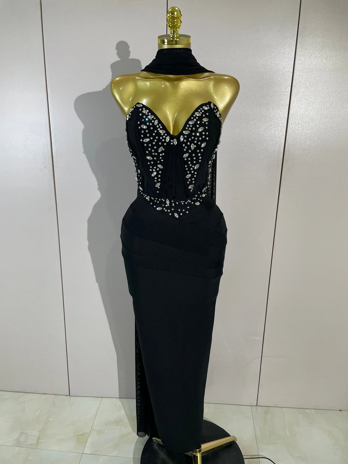 Women Evening Party Prom Luxury Birthday Wedding Guest Dresses Sexy Shiny Crystals Beading Strapless Bodycon Long Bandage Dress