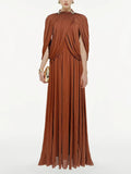 Chic Draped Maxi Dress Women Elegant Flutter Sleeve Turtleneck Patchwork Long Dresses 2026 Lady New Evening Party Gowns