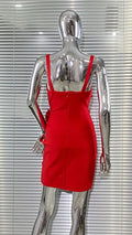 Summer 3D Bud Glam Hollow Red Suspender Dress Fashion Hot Party Performance Evening Gown Show Costumes Abito Da Cerimonia Donna