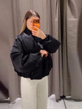 High Street Women's Bomber Jacket Coat Loose Fit Stand Collar Long Sleeve Crop Tops 2026 New Lady Outerwear Casual Daily Outfit