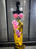 Golden Sequined Women Sexy Florals Tops Bodycon Long Skirt 2 Pieces Set Celebrate Evening Party Birthday Photoshoot Wear