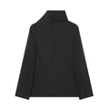 V Neck Fitted Waist Large Lapel Women Blazer Button Front Tailored Blazer With Detachable Neck Scarf Long Sleeve Casual Jackets