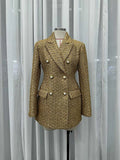 Chic Luxurious Tweed Blazer for Wommen Noched Collar Long Sleeve Patcfhwork Double Breasted Elegant Formal Coat Female New