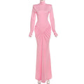 Sexy Backless Long Dress For Women Turtleneck Evening Party Ruched Dress Elegant Solid Long Sleeve Streetwear Maxi Dress