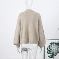 Women's Chic Sequin Knitted Cardigan Solid Stand Neck Double Zipper Sweater Oversized Knitwear Winter Female Elegant Cardigans