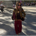 Women Retro Floral Print Tweed Jacket Fur Collar Cuff Patchwork Single Breasted Short Coat 2026 Fashion Autumn Casaul Outerwear