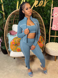 Casual 3 Piece Set Women Tracksuit Elastic Vest+Zip Jacket+Leggings Matching Street Sporty Fitness Street Shapewear