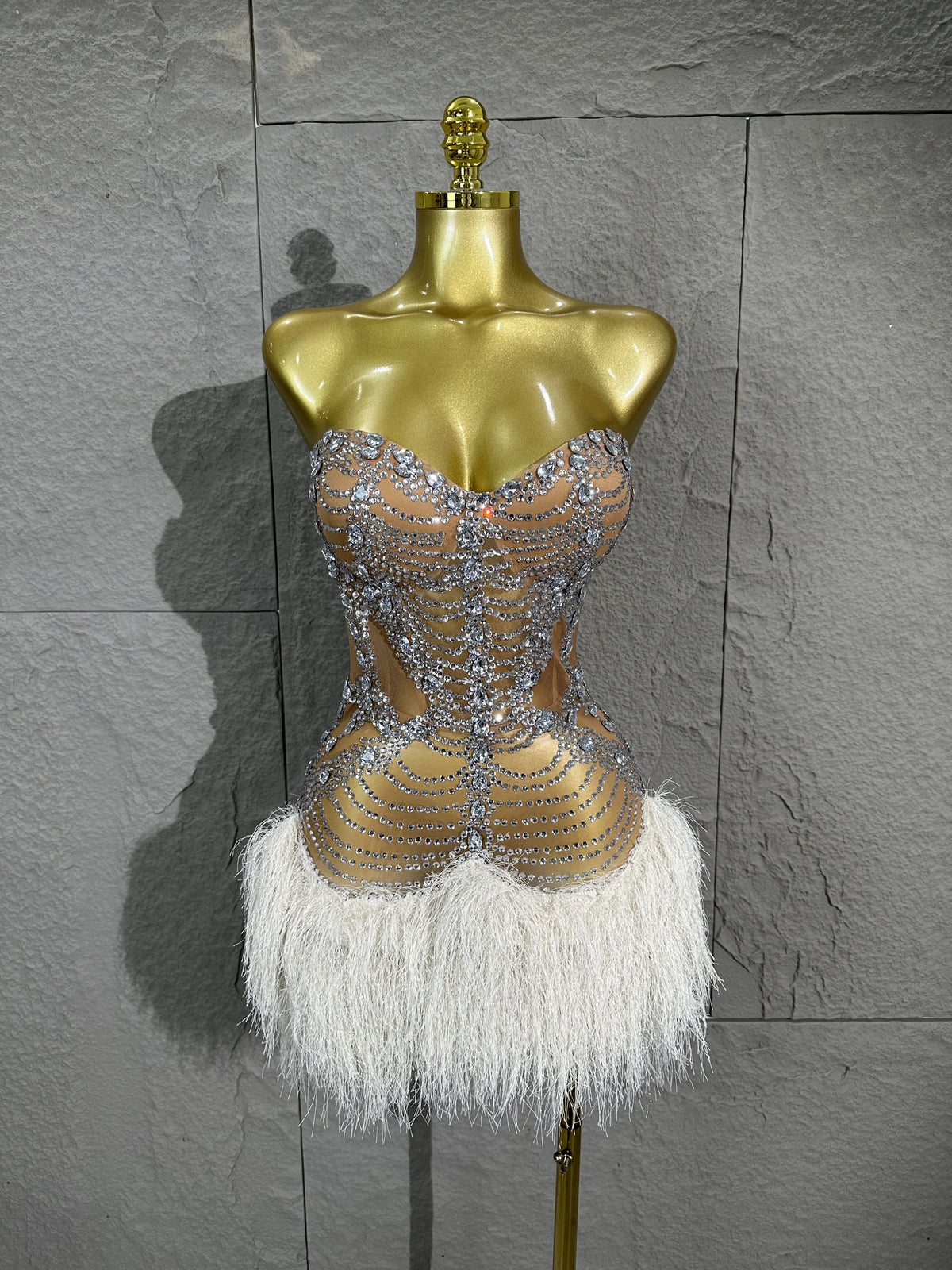 Glamorous Silver Crystal Strapless Dress Sexy Performance Costume Dance Party Singer Stage Nightclub Luxury Outfit