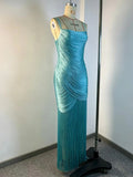 Glam Shiny Spaghetti Strap Cowl Neck Ruched Wrap Maxi Dress for Women High Split Overlay Fringe Hem Club Party Evening Wear