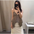 Sexy Sequined Women's Sling Top Irregular Hem Pleated V-neck Sleeveless Backless Vest 2026 Summer Lady Beach Chic Camisole