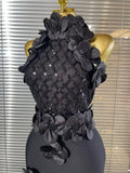 Black Red Women Shining Sequins Florals Sexy O-Neck Bodycon Bandage Long Dress Evening Party Christmas Birthday Outfit