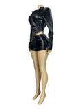 Fashion Bike PU 2-Piece Set Women Zip Stand Collar Jacket+Button Shorts Matching Gothic Punk Hottie Slim Streetwear