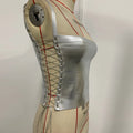 Sexy Solid Bandage Women Top Stripe Sleeveless Slash Neck Female Crop Tops Side Lace-Up Top 2026 Summer All-Match Lady