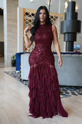 Sexy Sparkly Sequin Patchwork Bodycon Dresses for Woman Ruffle Tassel Dress Female Party Clubwear Long Birthday Outfits