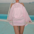 Chic Backless Batwing Sleeves Short Dress Women Sexy Solid Off Shoulder Hip Hugging Mini Dresses 2026 Spring Lady Vestidos New