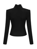 Sexy Off Shoulder Hollow Out Slim T Shirt for Women Halter Long Sleeve Spliced Metal Buckle Temperament Tees Female Fashion